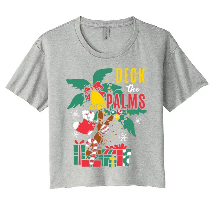 Deck The Palms Island Ocean Beach Merry Christmas Meaningful Gift Women's Crop Top Tee