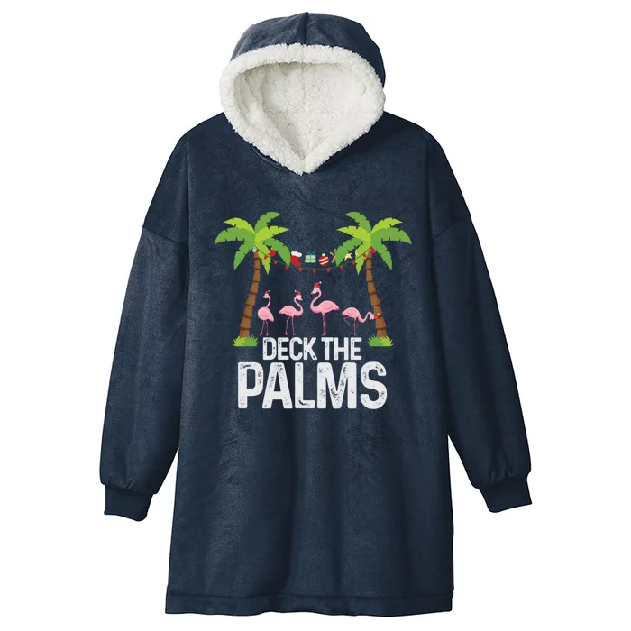 Deck The Palms Flamingo Christmas Light Christmas Gift Meaningful Gift Hooded Wearable Blanket