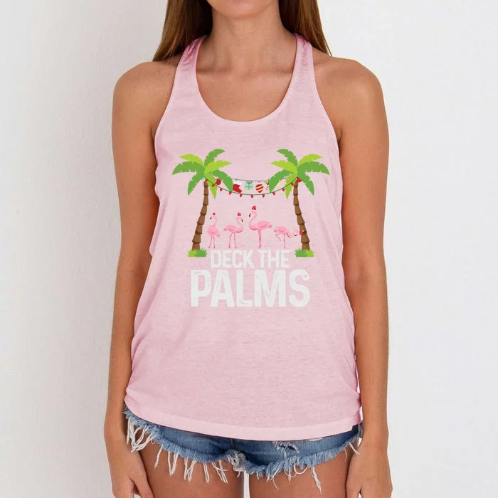 Deck The Palms Flamingo Christmas Light Christmas Gift Meaningful Gift Women's Knotted Racerback Tank