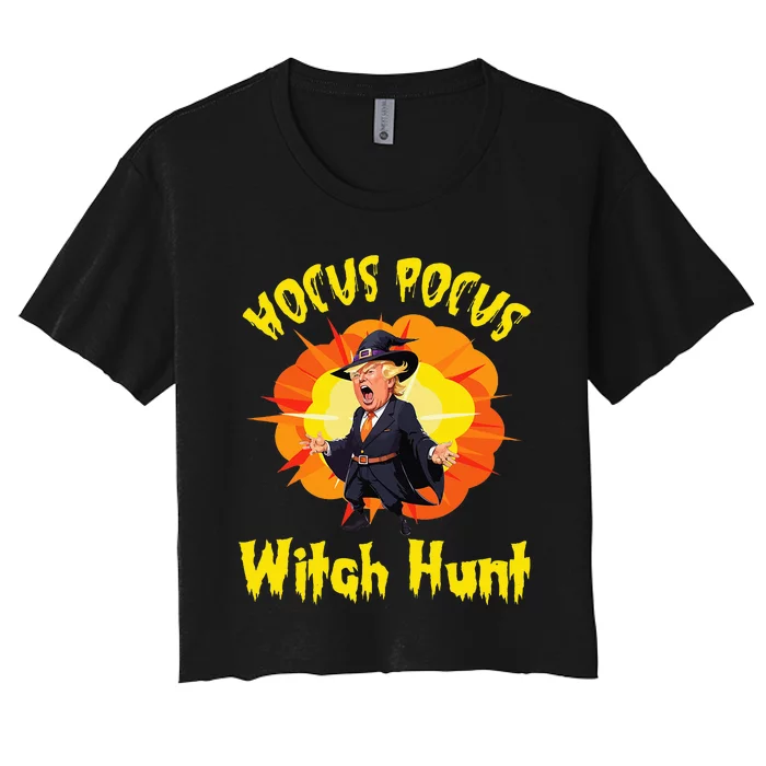 Donald Trump President Halloween Day H.O.C.U.S P.O.C.U.S Witch Hunt Women's Crop Top Tee