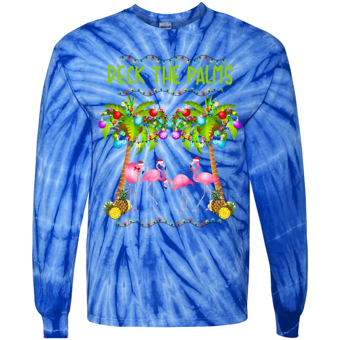 Deck The Palms Merry Flamingo Christmas Gift Sweater Tie-Dye Long Sleeve Shirt