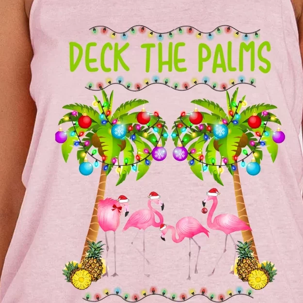 Deck The Palms Merry Flamingo Christmas Gift Sweater Women's Knotted Racerback Tank