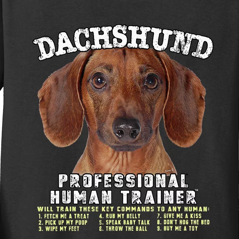 Dachshund Tan Professional Human Trainer Kids Long Sleeve Shirt