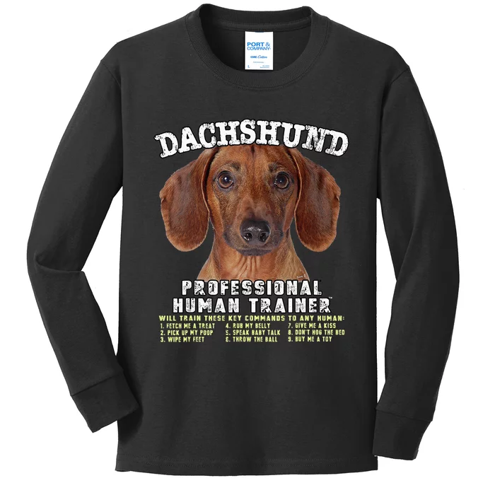 Dachshund Tan Professional Human Trainer Kids Long Sleeve Shirt