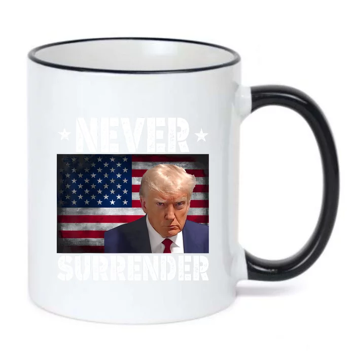 Donald Trump President Mugshot Never Surrender USA Flag Black Color Changing Mug