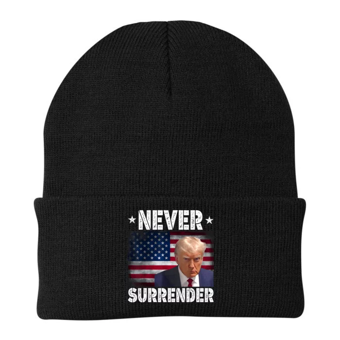 Donald Trump President Mugshot Never Surrender USA Flag Knit Cap Winter Beanie