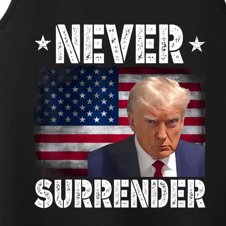 Donald Trump President Mugshot Never Surrender USA Flag Performance Tank