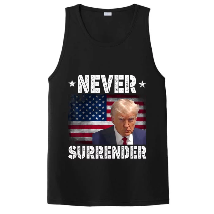 Donald Trump President Mugshot Never Surrender USA Flag Performance Tank