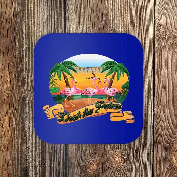 Deck The Palm Trees Merry Pink Flamingas Christmas Lights Cool Gift Coaster