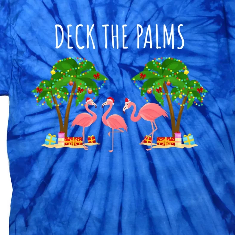 Deck The Palms Christmas Flamingo Bird Design With Trees Gift Tie-Dye T-Shirt