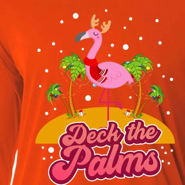 Deck The Palms Christmas Flamingo Gift Cooling Performance Long Sleeve Crew