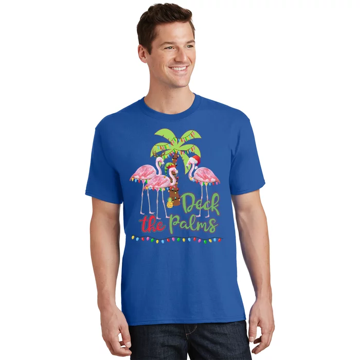 Deck The Palms Flamingo Christmas Gift Vacation Family Gift T-Shirt