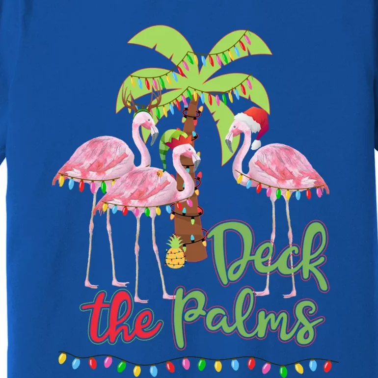 Deck The Palms Flamingo Christmas Gift Vacation Family Gift Premium T-Shirt