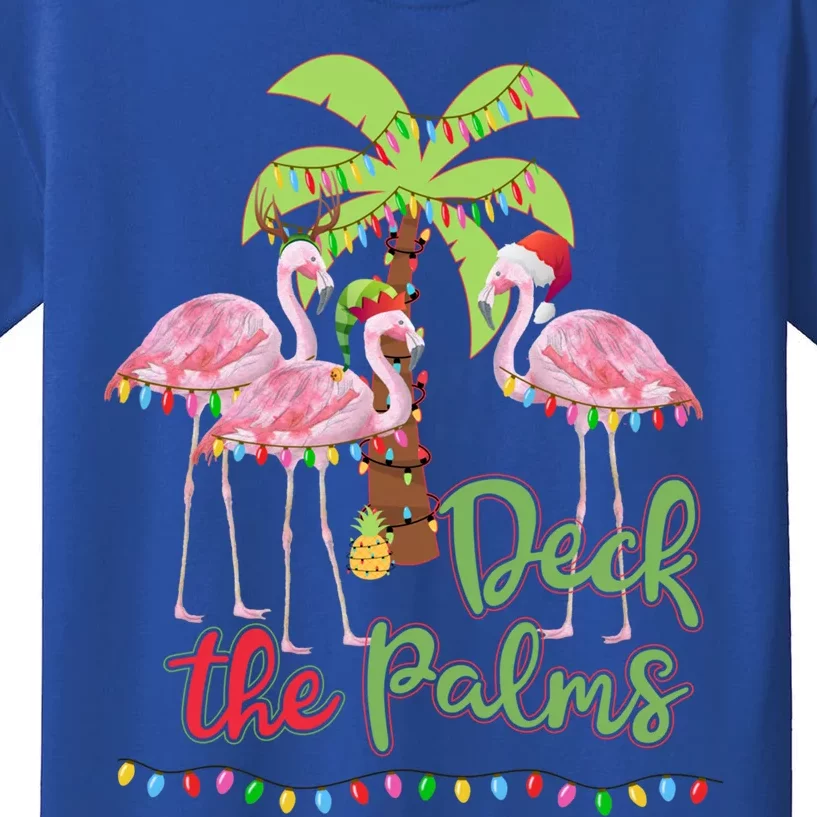 Deck The Palms Flamingo Christmas Gift Vacation Family Gift Kids T-Shirt