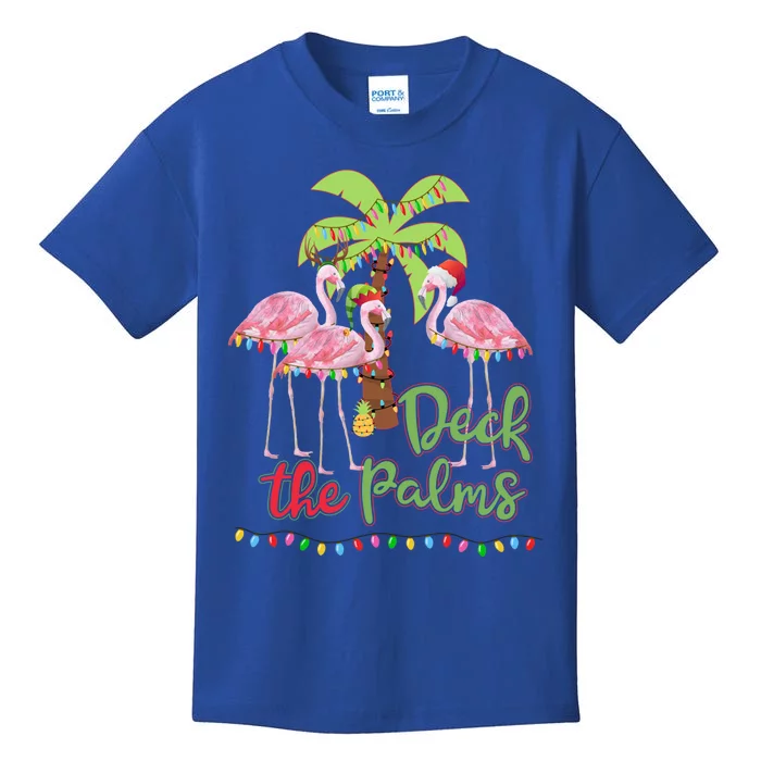 Deck The Palms Flamingo Christmas Gift Vacation Family Gift Kids T-Shirt