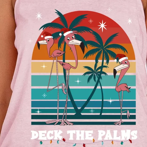 Deck The Palms Flamingo Chistmas Season Gift Women's Knotted Racerback Tank