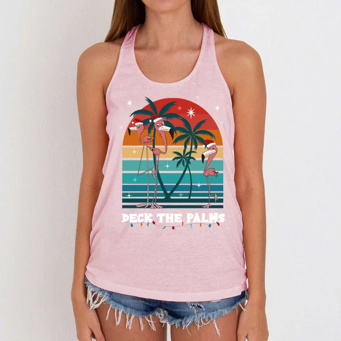 Deck The Palms Flamingo Chistmas Season Gift Women's Knotted Racerback Tank