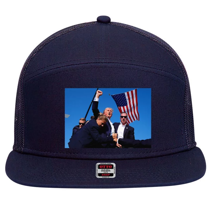 Donald Trump Photo After The Shooting At His Rally 7 Panel Mesh Trucker Snapback Hat