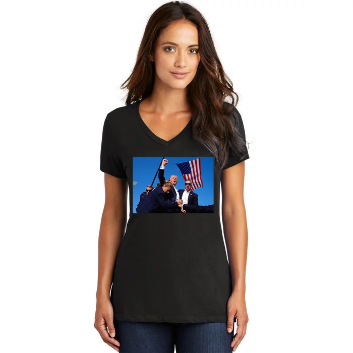 Donald Trump Photo After The Shooting At His Rally Women's V-Neck T-Shirt