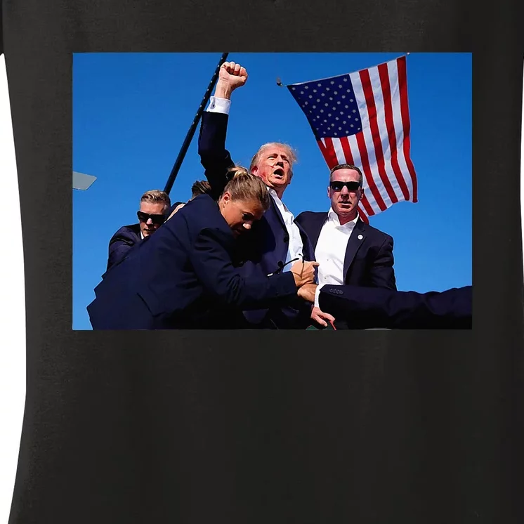 Donald Trump Photo After The Shooting At His Rally Women's V-Neck T-Shirt