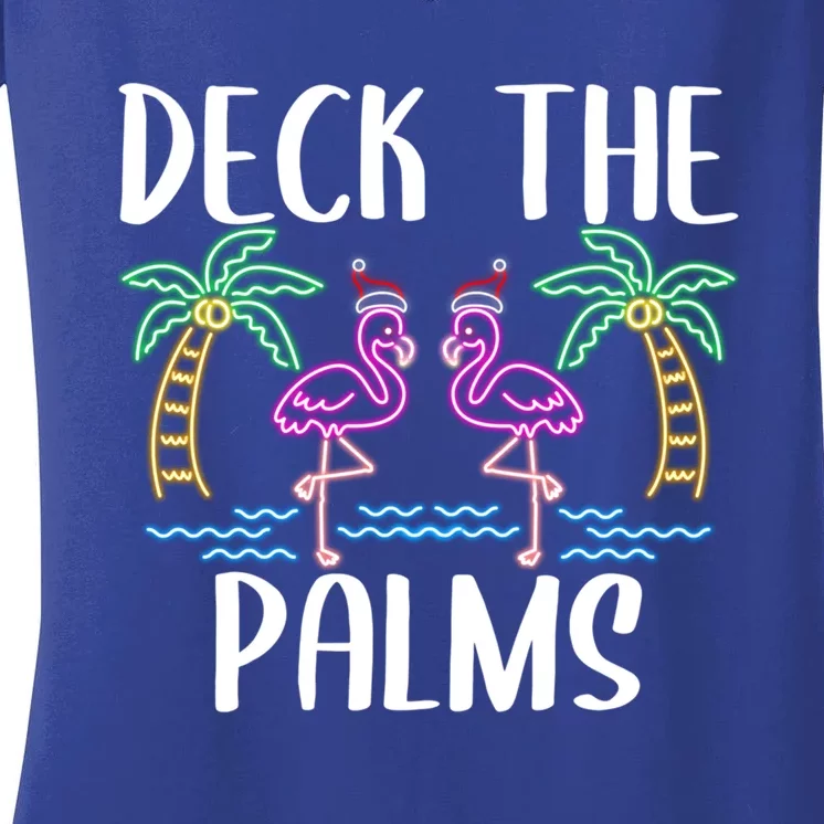 Deck The Palms Flamingo Christmas Tree Merry Christmas Gift Women's V-Neck T-Shirt