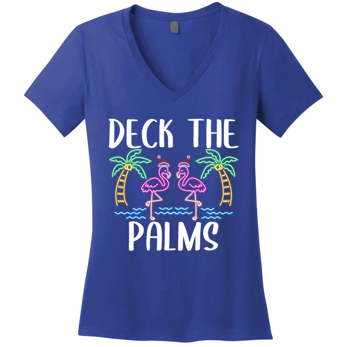 Deck The Palms Flamingo Christmas Tree Merry Christmas Gift Women's V-Neck T-Shirt