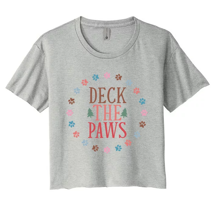 Deck The Paws Dog Lover Xmas Tree Funny Christmas Dog Saying Gift Women's Crop Top Tee