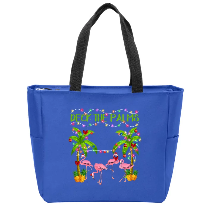 Deck The Palms Flamingo Lover Merry Christmas Pink Xmas Cute Gift Zip Tote Bag