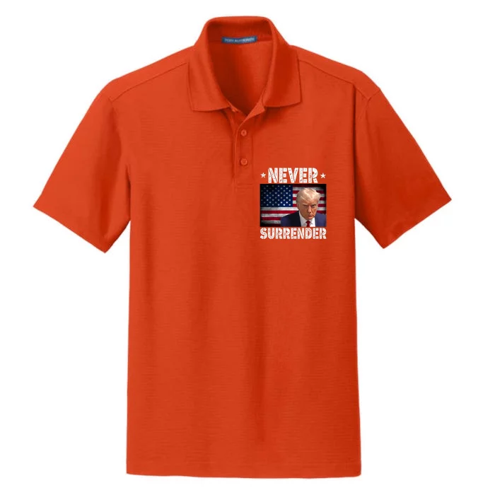 Donald Trump President Mugshot Never Surrender USA Flag Dry Zone Grid Performance Polo