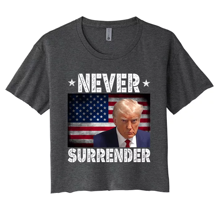 Donald Trump President Mugshot Never Surrender USA Flag Women's Crop Top Tee