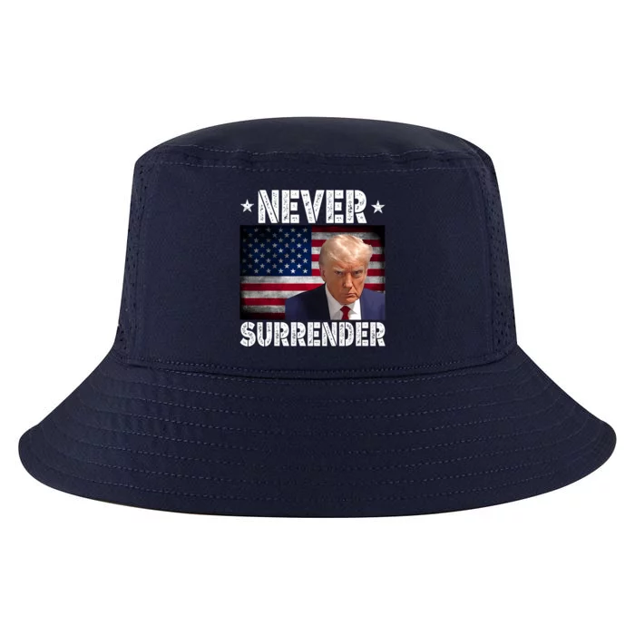 Donald Trump President Mugshot Never Surrender USA Flag Cool Comfort Performance Bucket Hat