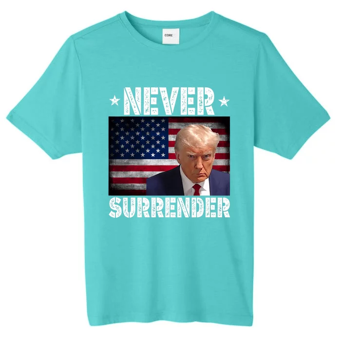 Donald Trump President Mugshot Never Surrender USA Flag ChromaSoft Performance T-Shirt