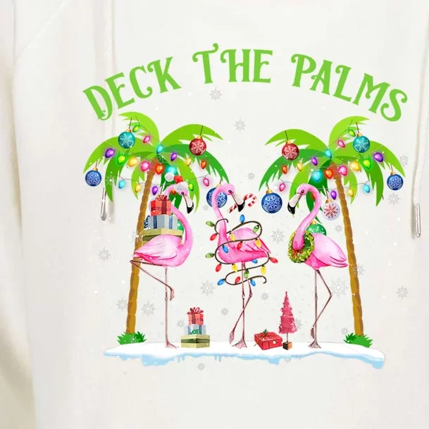 Deck The Palms Flamingo Tropical Christmas Lights Palm Tree Gift Womens Funnel Neck Pullover Hood