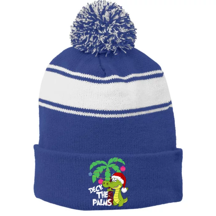 Deck The Palms Florida Christmas Palm Tree Lights Gator Cute Gift Stripe Pom Pom Beanie