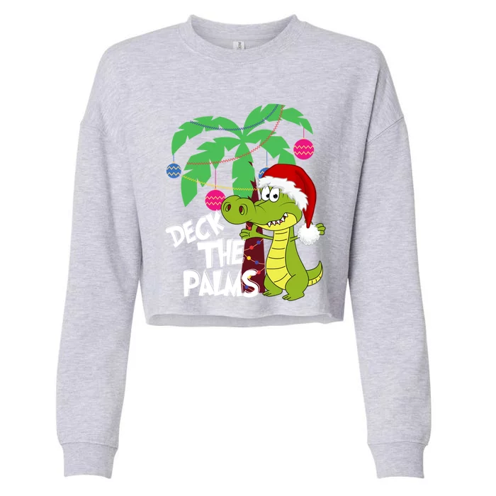 Deck The Palms Florida Christmas Palm Tree Lights Gator Cute Gift Cropped Pullover Crew