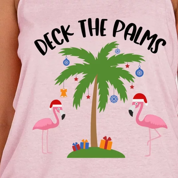 Deck The Palms Funny Christmas Palm Tree Flamingo Gift Women's Knotted Racerback Tank