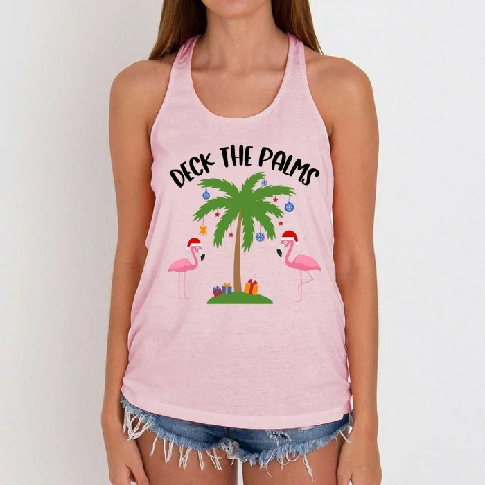 Deck The Palms Funny Christmas Palm Tree Flamingo Gift Women's Knotted Racerback Tank