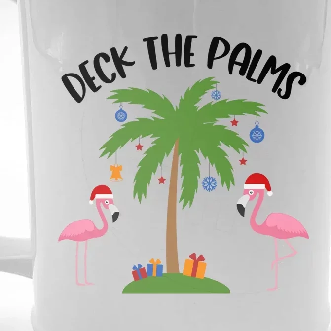 Deck The Palms Funny Christmas Palm Tree Flamingo Gift Front & Back Beer Stein