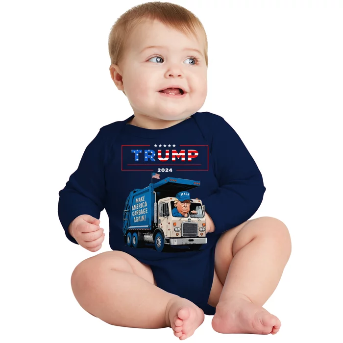 Donald Trump Rides In Garbage Truck Garbage For Trump Baby Long Sleeve Bodysuit