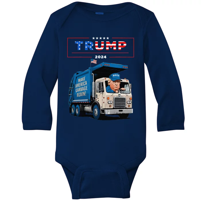 Donald Trump Rides In Garbage Truck Garbage For Trump Baby Long Sleeve Bodysuit