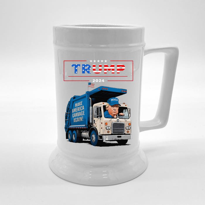 Donald Trump Rides In Garbage Truck Garbage For Trump Front & Back Beer Stein