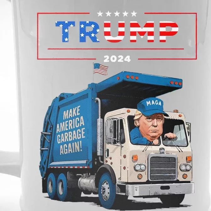 Donald Trump Rides In Garbage Truck Garbage For Trump Front & Back Beer Stein