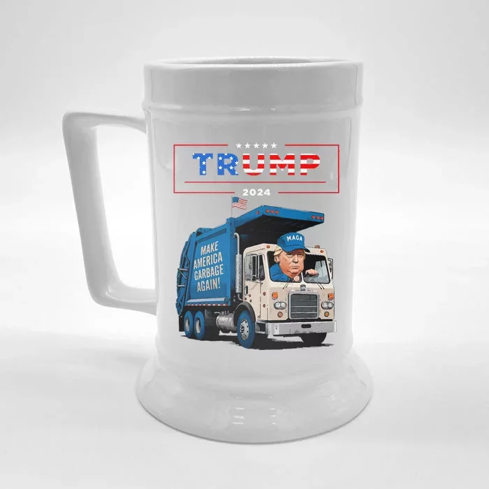 Donald Trump Rides In Garbage Truck Garbage For Trump Front & Back Beer Stein