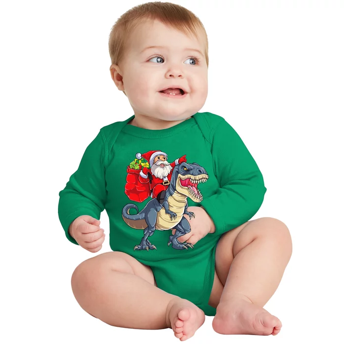 Dinosaur T Rex Christmas Santa Xmas Squad Baby Long Sleeve Bodysuit