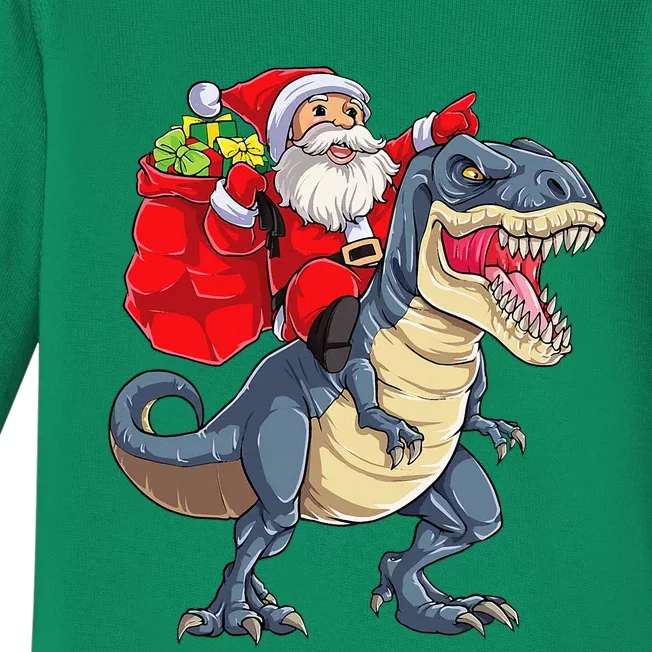 Dinosaur T Rex Christmas Santa Xmas Squad Baby Long Sleeve Bodysuit