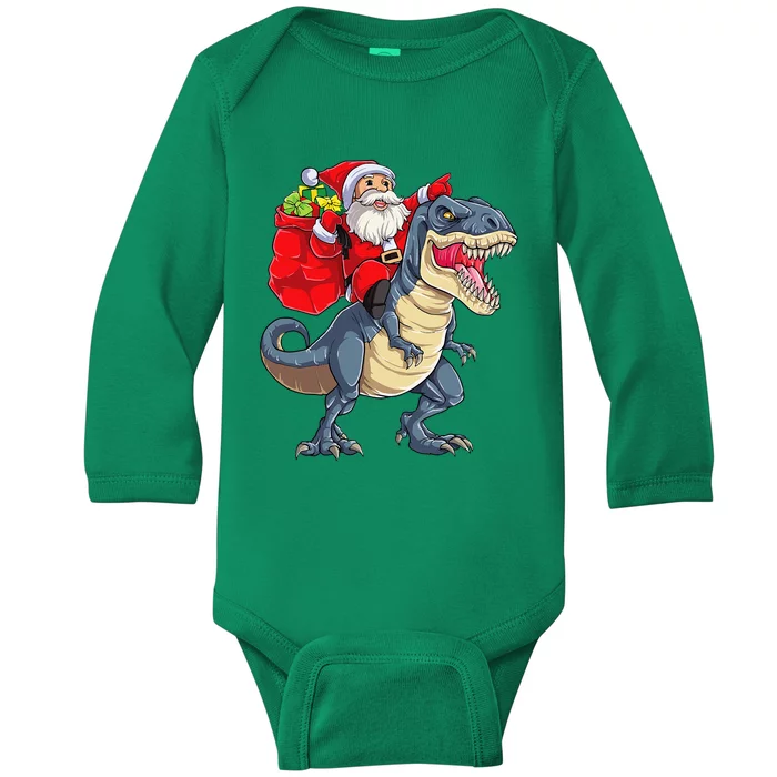 Dinosaur T Rex Christmas Santa Xmas Squad Baby Long Sleeve Bodysuit