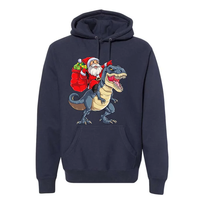 Dinosaur T Rex Christmas Santa Xmas Squad Premium Hoodie