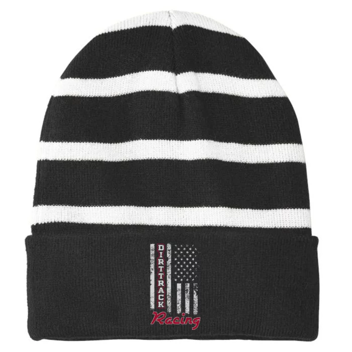 Dirt Track Racing Gift Design American Flag Striped Beanie with Solid Band