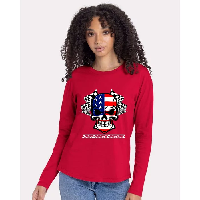 Dirt Track Racing Us Flag Racing Skull Car Racing Gift Womens Cotton Relaxed Long Sleeve T-Shirt