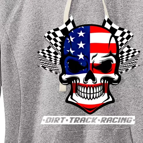 Dirt Track Racing Us Flag Racing Skull Car Racing Gift Women's Fleece Hoodie